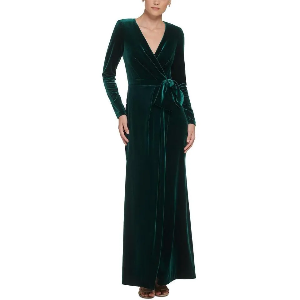 Long Sleeve Wrap Velvet Dress