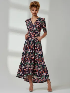 Maanasi Ruched Sleeve Jersey Maxi Dress, Navy Floral