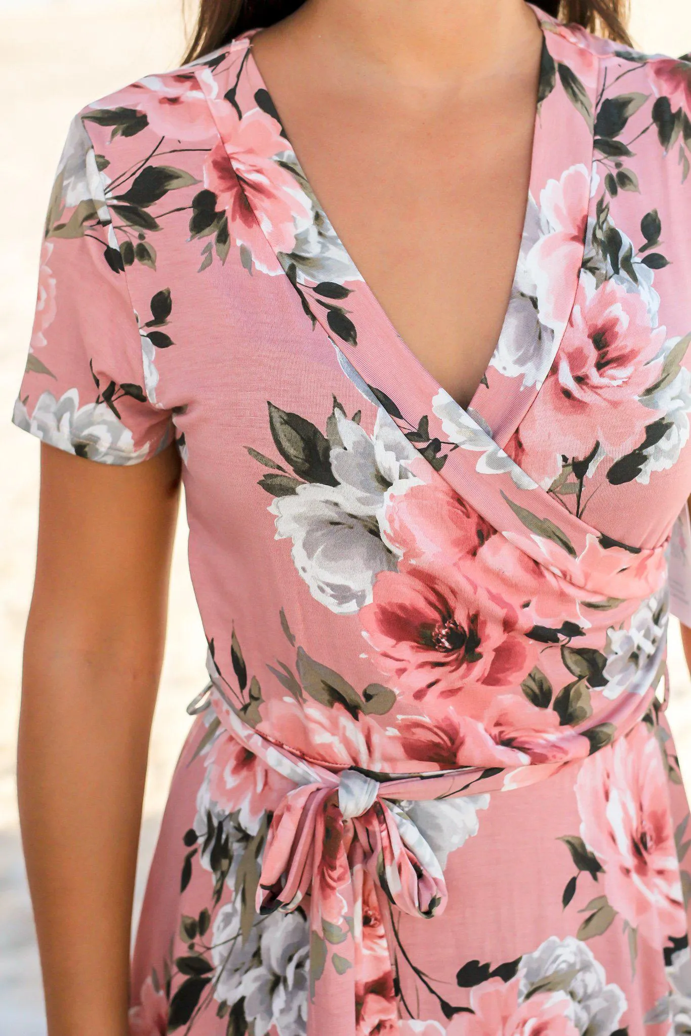 Mauve Floral Wrap Short Dress