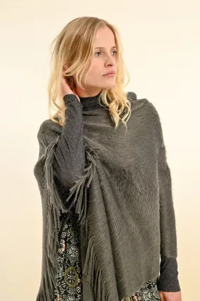 MBN Fringe Poncho - Ash Grey