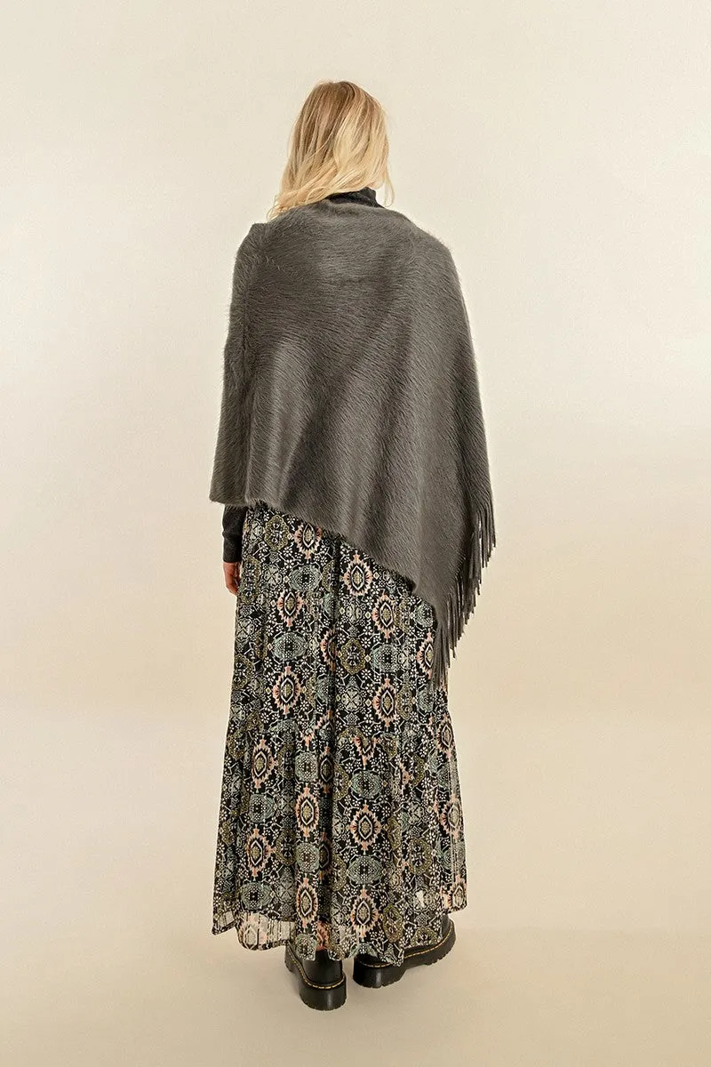 MBN Fringe Poncho - Ash Grey