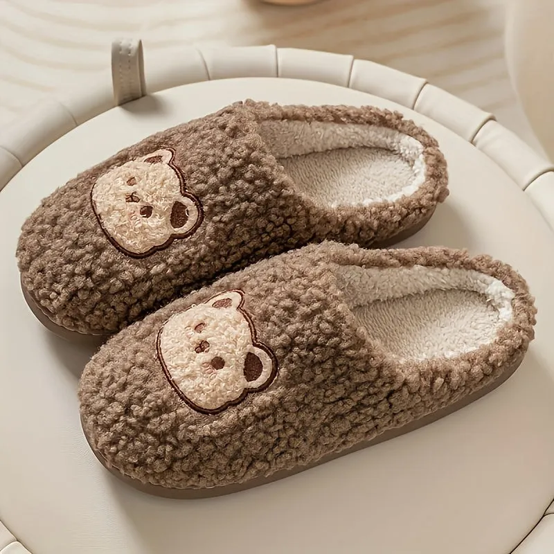 Mens Adorable Cartoon Bear Slippers - Ultra-Cozy, Featherweight & Anti-Slip - Luxurious Fleece Lined Slip-on Shoes for Indoor Leisure - Perfect for Autumn & Winter