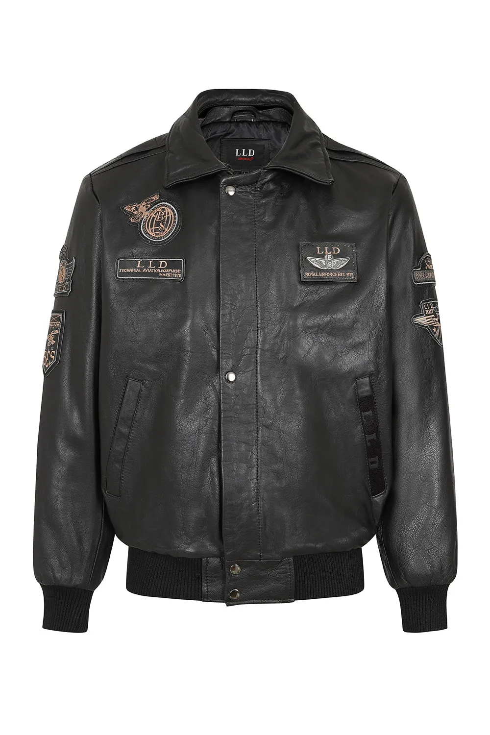 Men's Black Real Leather Pilot Jacket with Detachable Fur Collar - 'HARRY'