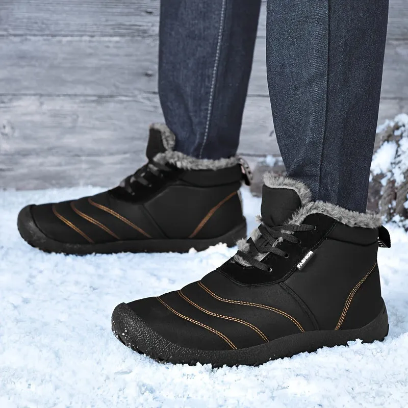 Men's Casual Snow Boots, Anti-skid Windproof Slip On Ankle Boots With Fuzzy Lining For Outdoor, Autumn And Winter