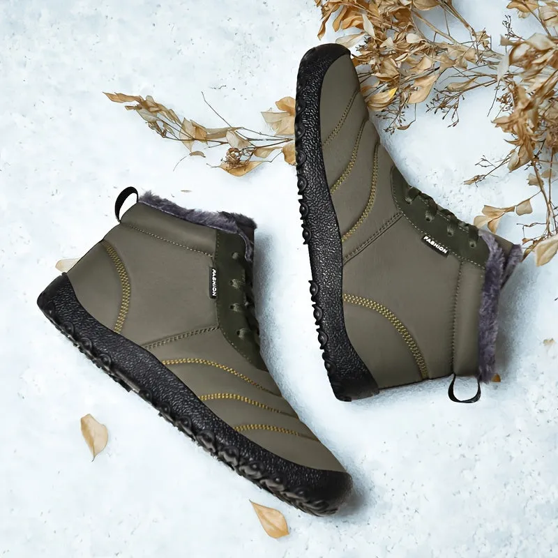 Men's Casual Snow Boots, Anti-skid Windproof Slip On Ankle Boots With Fuzzy Lining For Outdoor, Autumn And Winter