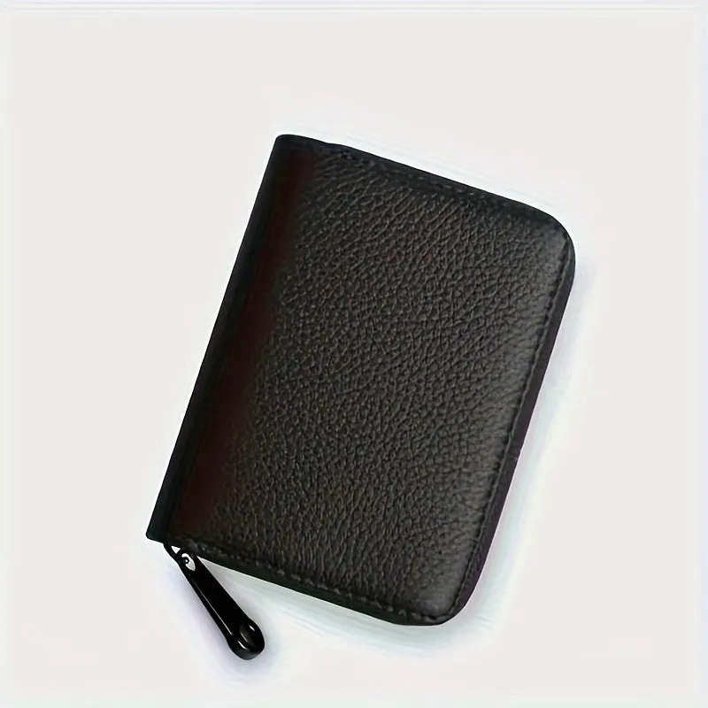 Men's Compact RFID-Safe Wallet - Secure Anti-theft Zippered Card Holder, Perfect for Office Work