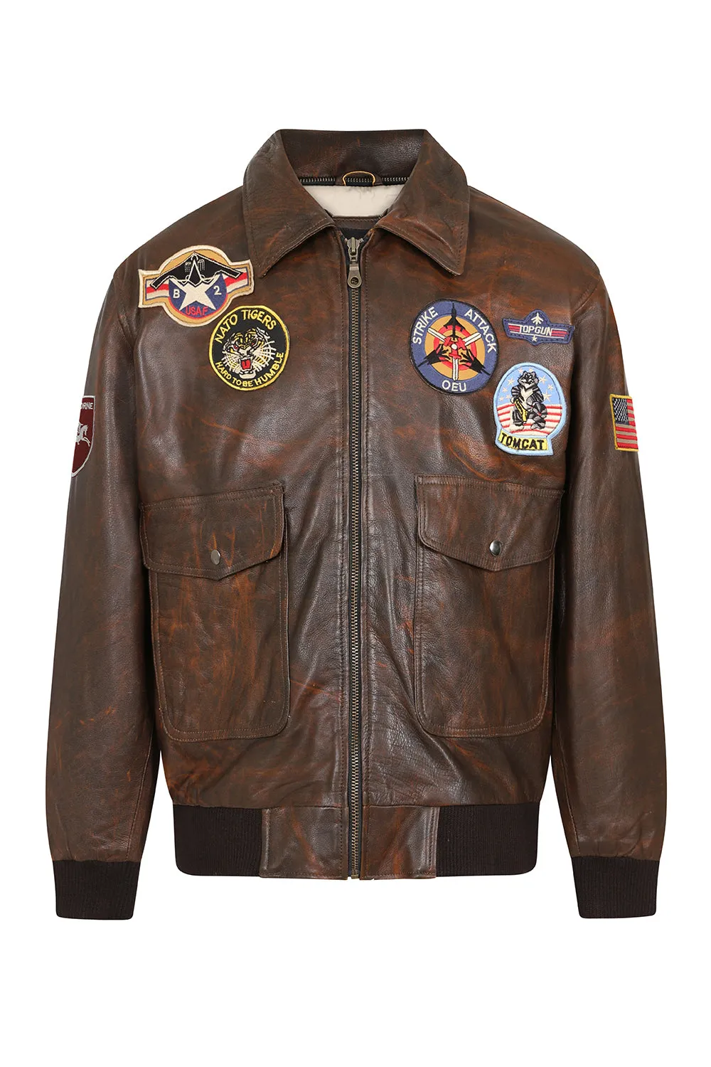 Men's Real Leather Pilot Jacket with Detachable Fur Collar - 'TOMMY'