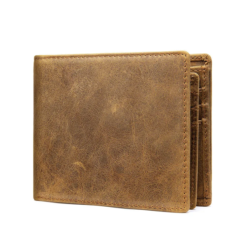 Men's Short Genuine Leather Wallet Hotan and Newn Retro Coin Purse Handmade Cowhide Anti-Theft Card Swiping Bag Hot Trade Wholesale