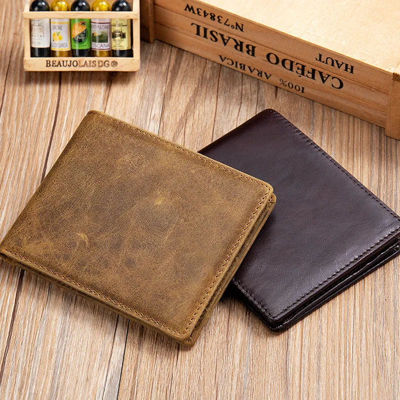 Men's Short Genuine Leather Wallet Hotan and Newn Retro Coin Purse Handmade Cowhide Anti-Theft Card Swiping Bag Hot Trade Wholesale