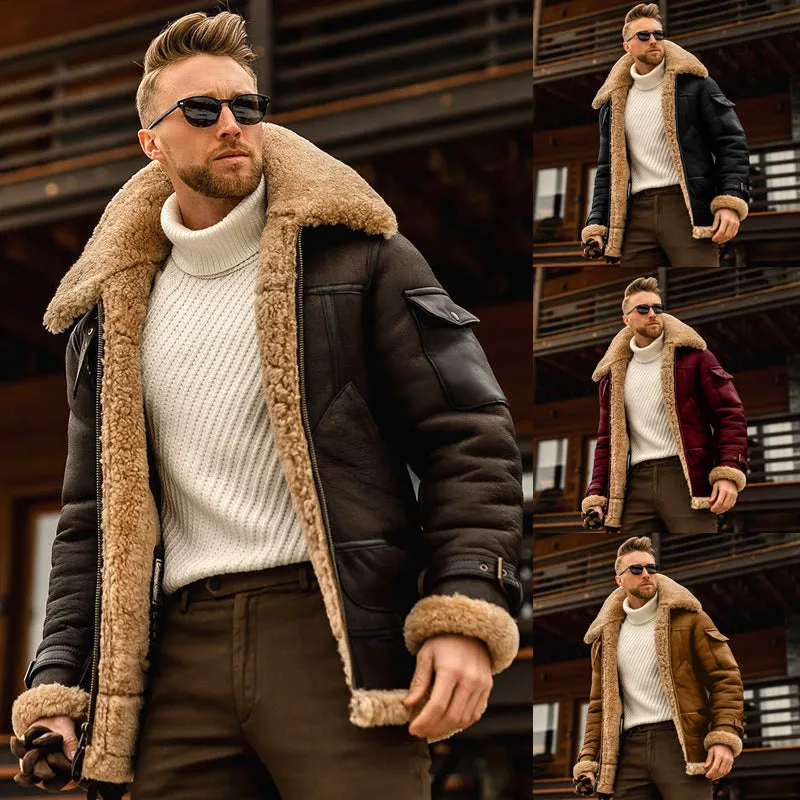 Men's Warm Fleece Fur Collar Coat Jacket