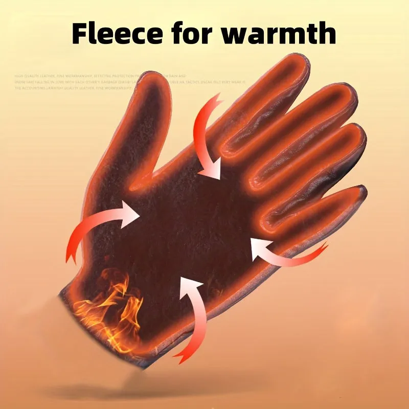 Men's Winter Cycling Gloves - Touchscreen Compatible, Waterproof & Windproof PU Leather, Thick Warmth, Solid Color, Casual Style, Non-Washable - Perfect Gift for Men