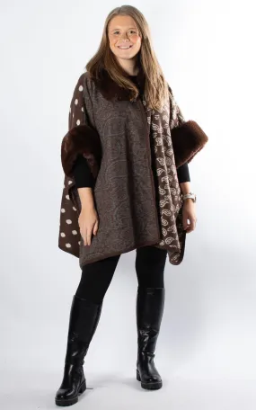 Multi Pattern Poncho | Chocolate