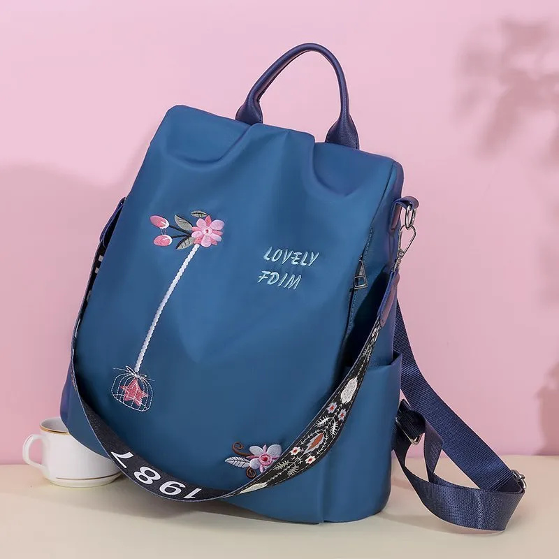 New Chinese Backpack Female Chinese Style Embroidery Solid Color Backpack Casual Temperament Female Anti-Theft Ethnic Style Travel One Shoulder Bag