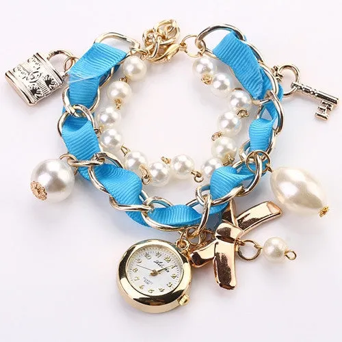 New Fashion Casual Pearl Bow Bracelet Wristwatch Women Wristwatches Luxury Watch Women Ladies Classic Watch