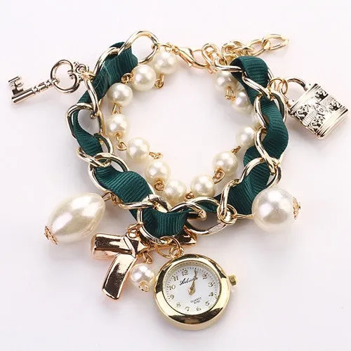 New Fashion Casual Pearl Bow Bracelet Wristwatch Women Wristwatches Luxury Watch Women Ladies Classic Watch