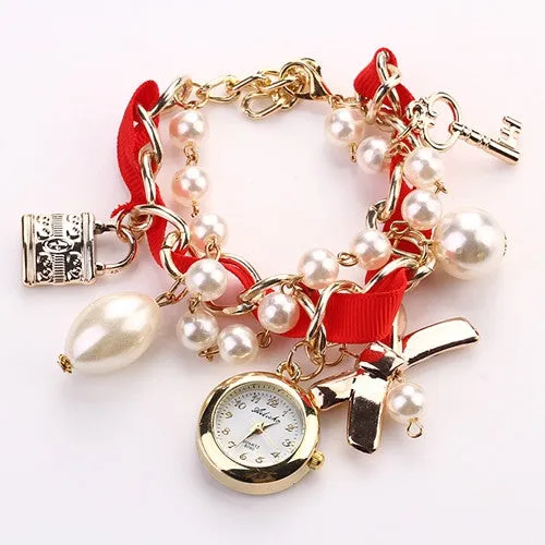 New Fashion Casual Pearl Bow Bracelet Wristwatch Women Wristwatches Luxury Watch Women Ladies Classic Watch