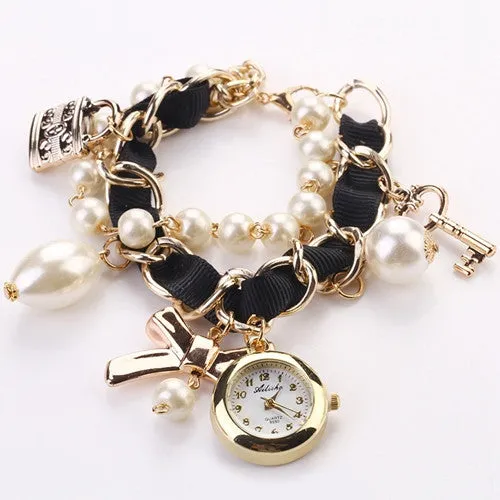 New Fashion Casual Pearl Bow Bracelet Wristwatch Women Wristwatches Luxury Watch Women Ladies Classic Watch