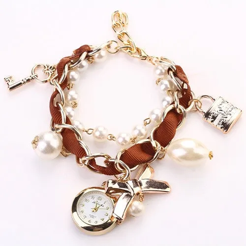 New Fashion Casual Pearl Bow Bracelet Wristwatch Women Wristwatches Luxury Watch Women Ladies Classic Watch