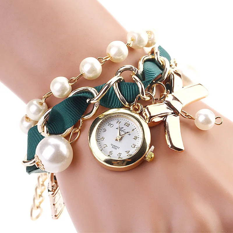 New Fashion Casual Pearl Bow Bracelet Wristwatch Women Wristwatches Luxury Watch Women Ladies Classic Watch