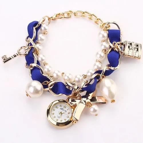 New Fashion Casual Pearl Bow Bracelet Wristwatch Women Wristwatches Luxury Watch Women Ladies Classic Watch