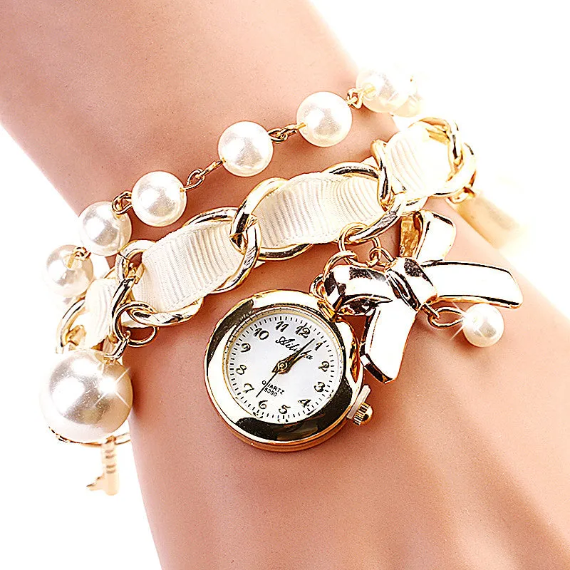 New Fashion Casual Pearl Bow Bracelet Wristwatch Women Wristwatches Luxury Watch Women Ladies Classic Watch