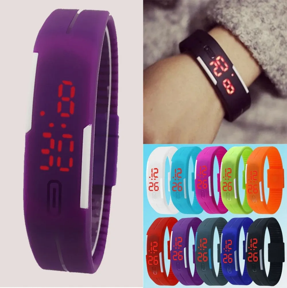 New Fashion Sport LED Watch Candy Color Silicone Rubber Touch Screen Digital Watches Waterproof Wristwatch Dress Bracelet