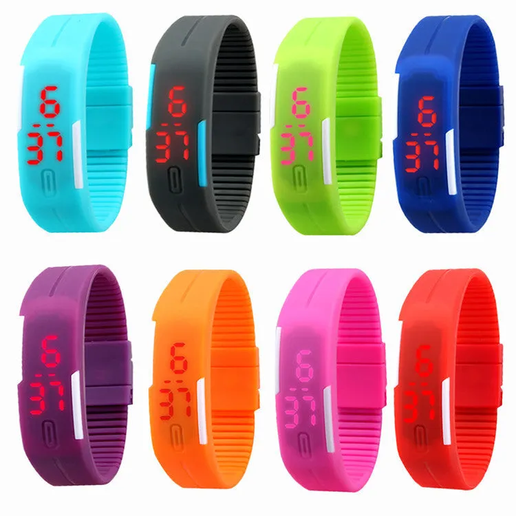 New Fashion Sport LED Watch Candy Color Silicone Rubber Touch Screen Digital Watches Waterproof Wristwatch Dress Bracelet