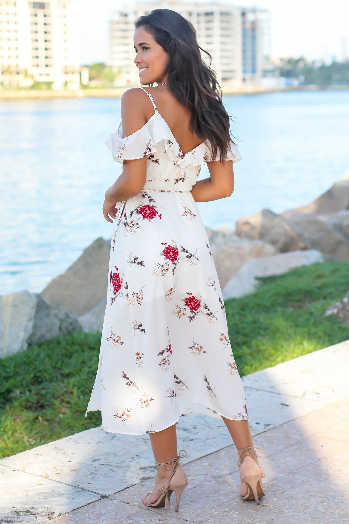 Off White Floral Wrap Dress