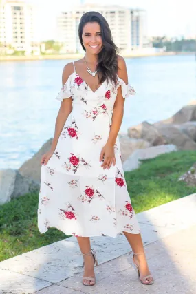 Off White Floral Wrap Dress