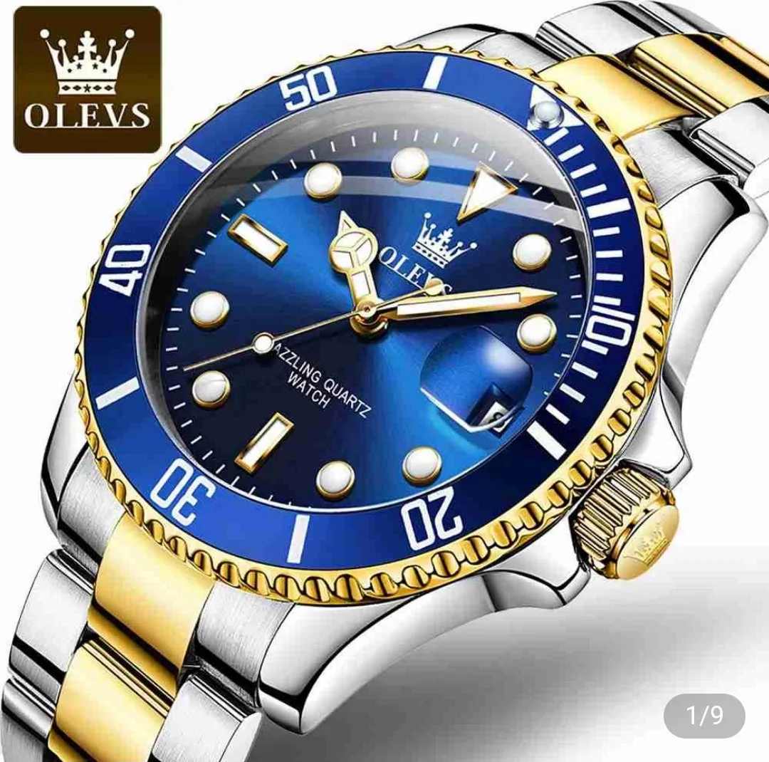 OLEVS Luxury Mens Quartz Watches Stainless Steel Water-resistant Date Analog Business Moon Phase Wrist Watch - 5885