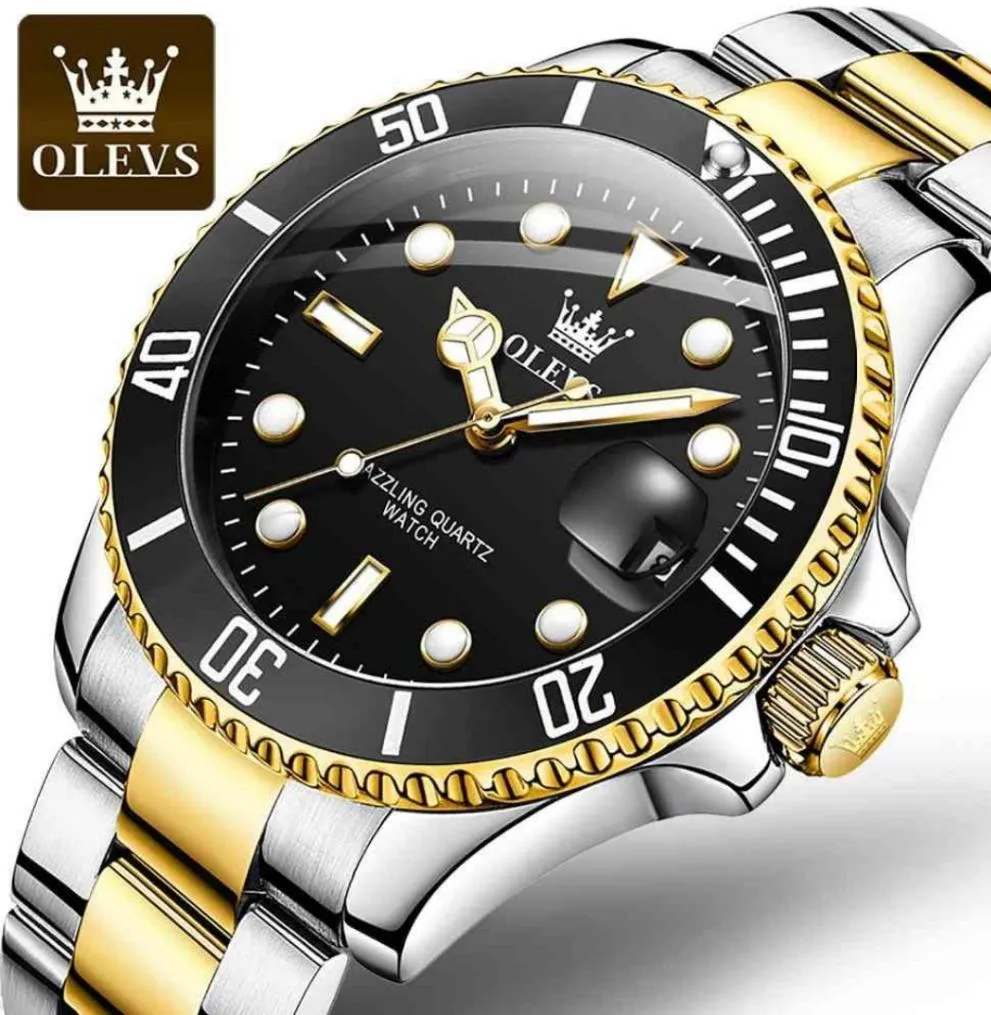 OLEVS Luxury Mens Quartz Watches Stainless Steel Water-resistant Date Analog Business Moon Phase Wrist Watch - 5885