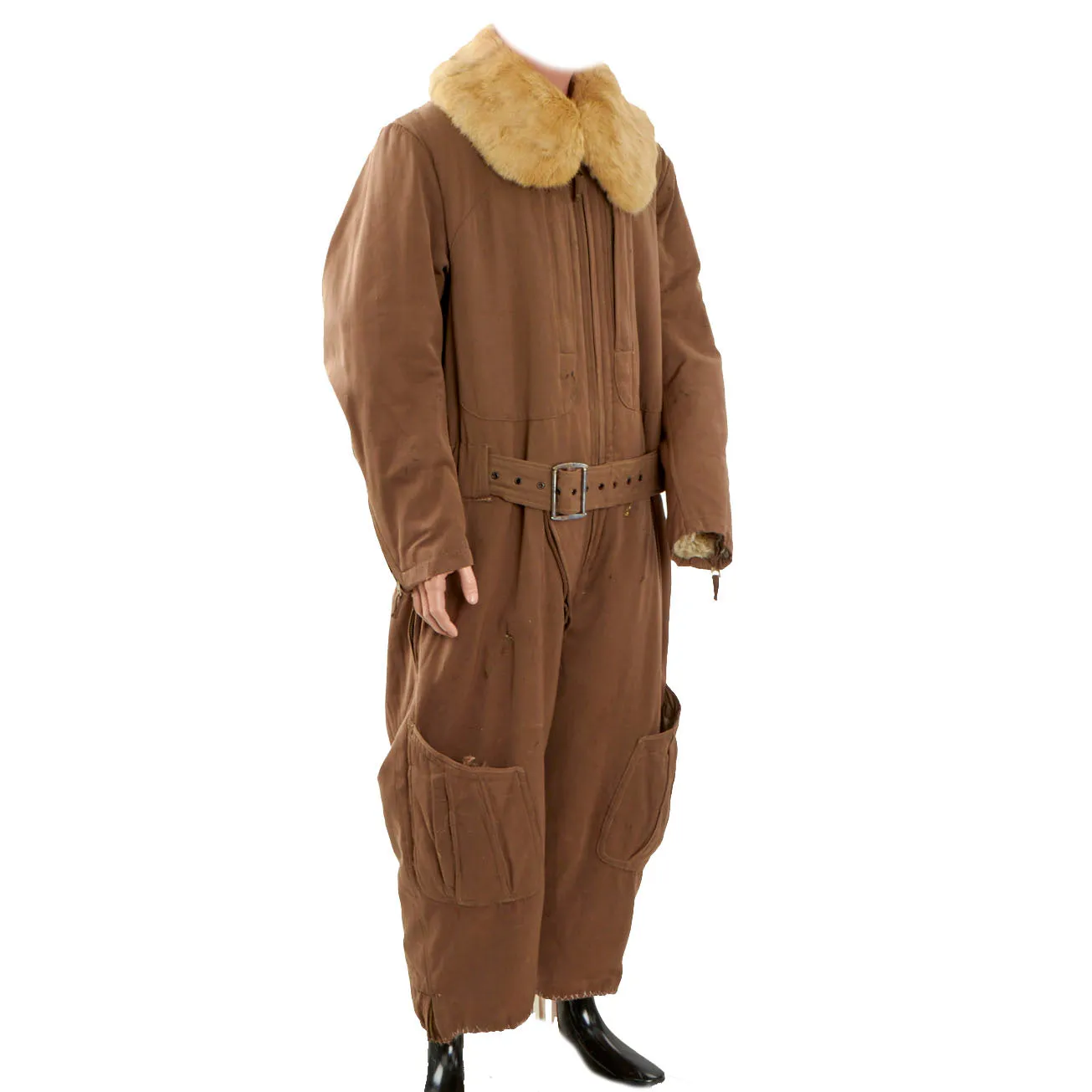 Original Imperial Japanese WWII Winter Fur Lined Pilot Electric Heated Flight Suit - dated 1943