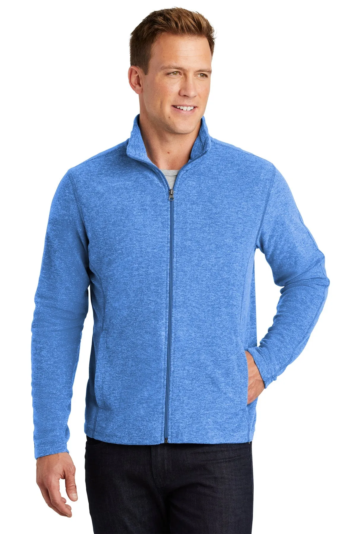 Port Authority Heather Microfleece Branded Full-Zip Jackets, Light Royal Heather