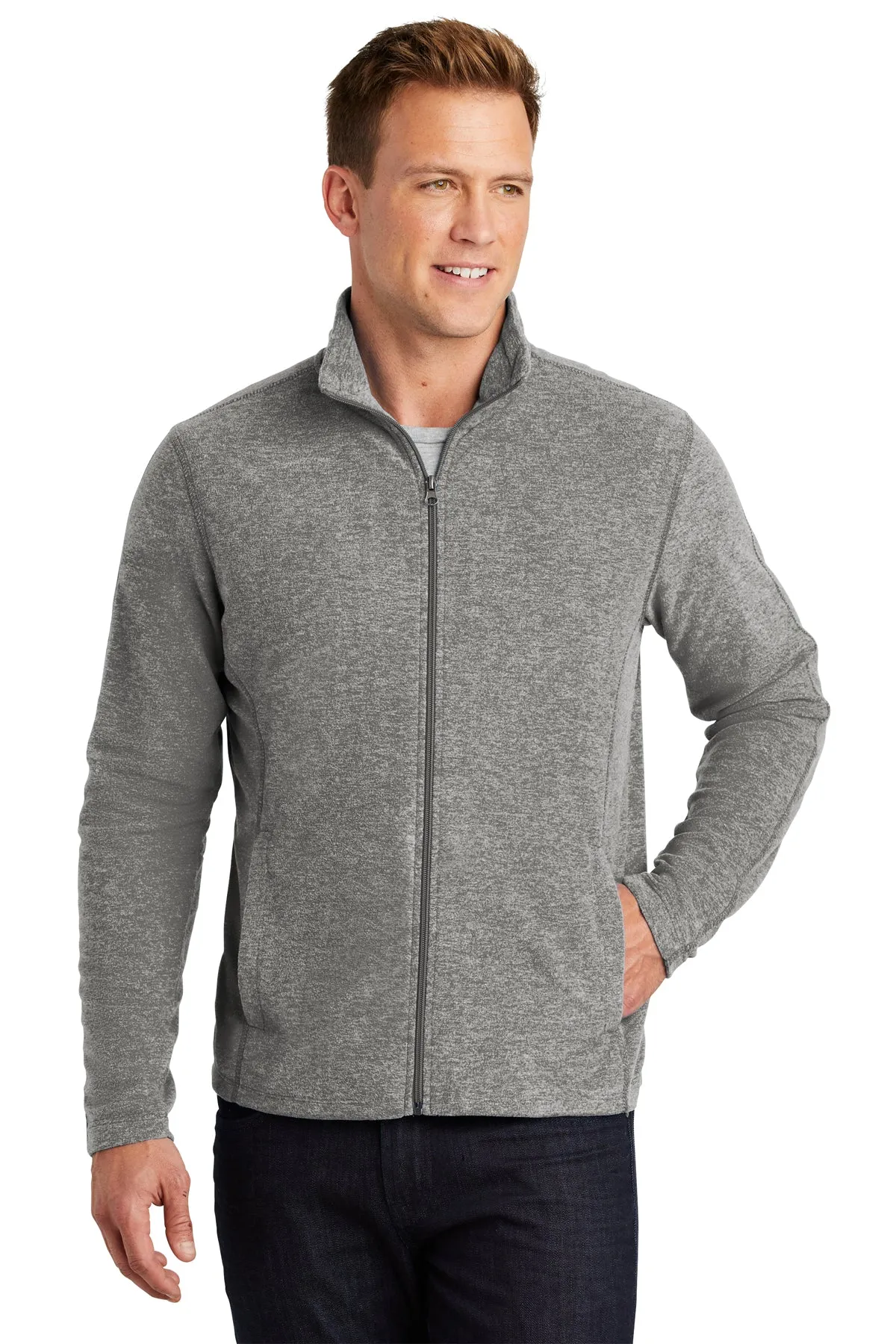 Port Authority Heather Microfleece Branded Full-Zip Jackets, Pearl Grey Heather