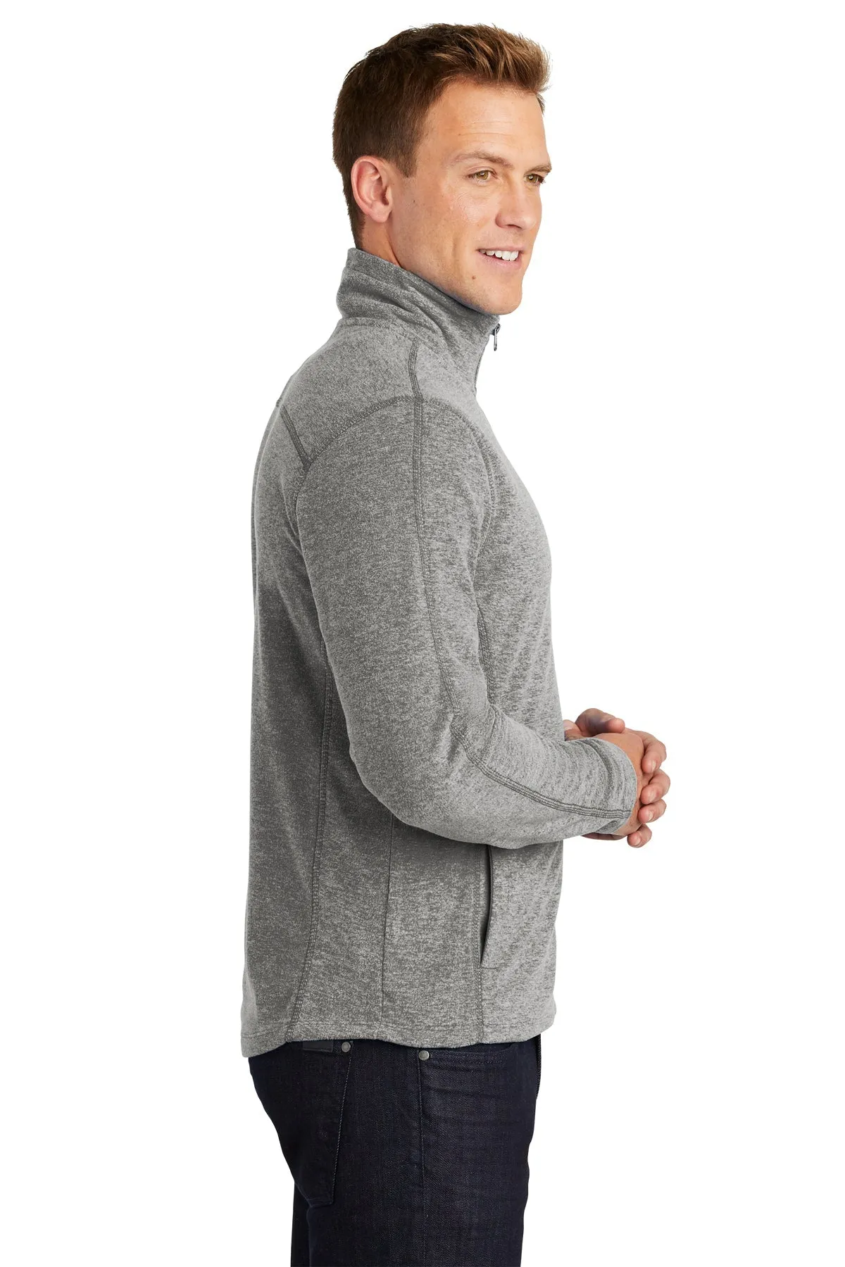 Port Authority Heather Microfleece Branded Full-Zip Jackets, Pearl Grey Heather