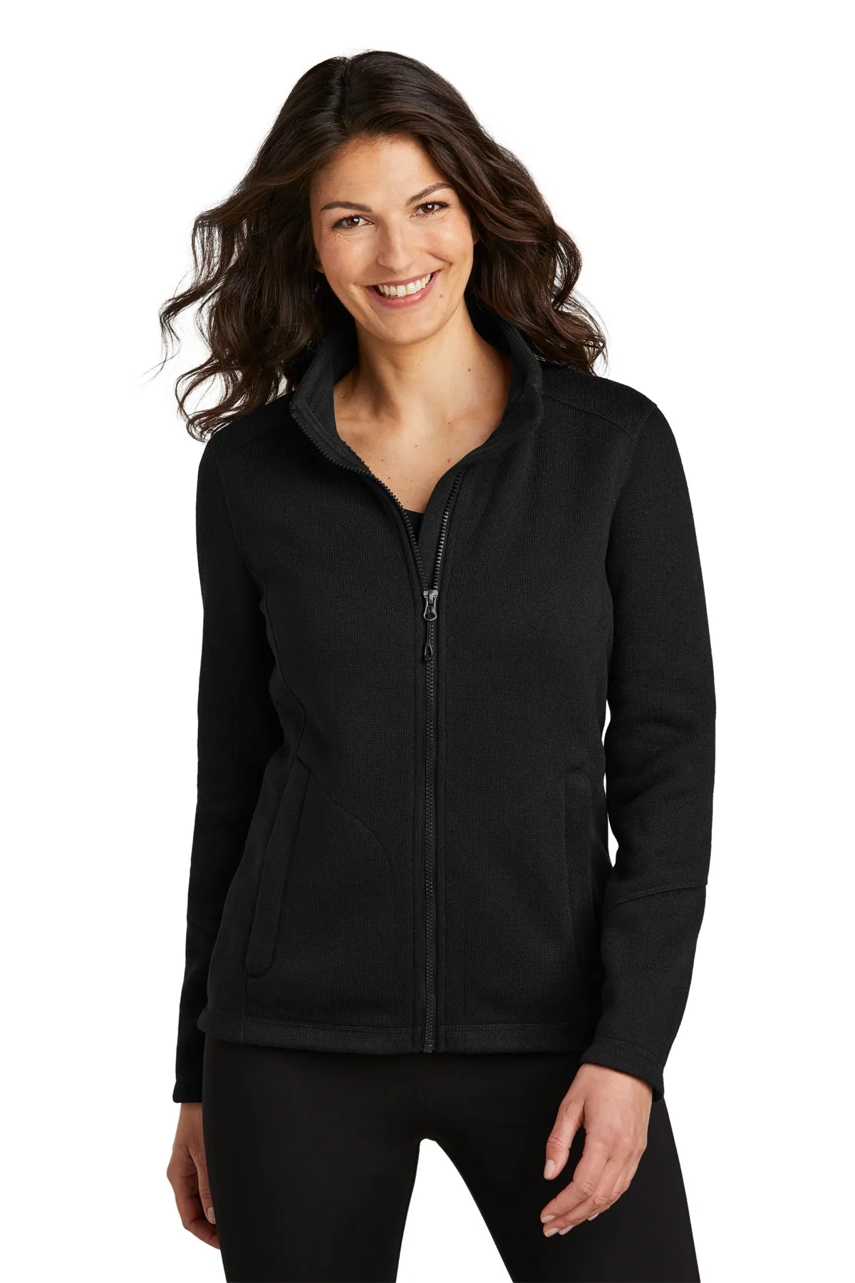 Port Authority Ladies Arc Sweater Fleece Custom Jackets, Deep Black