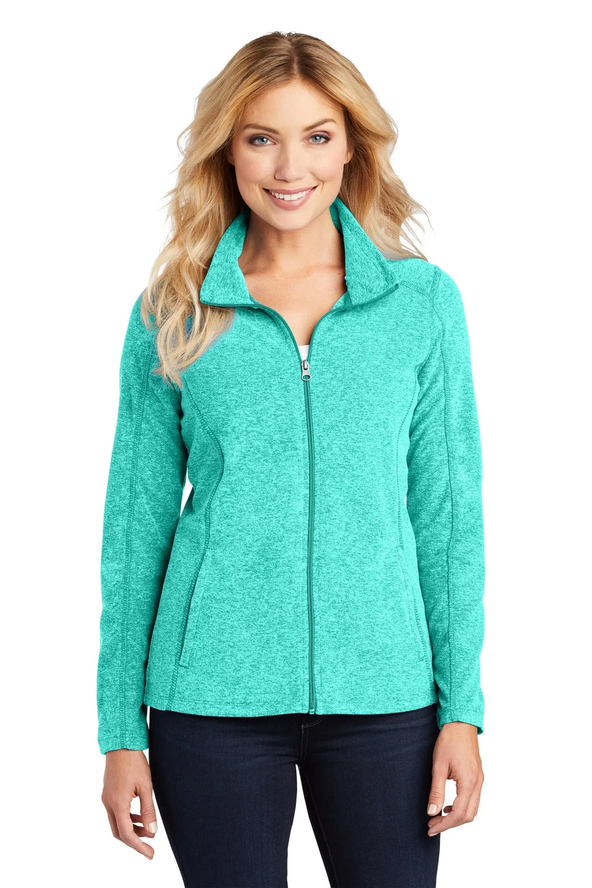 Port Authority Ladies Heather Microfleece Branded Full-Zip Jackets, Aqua Green Heather