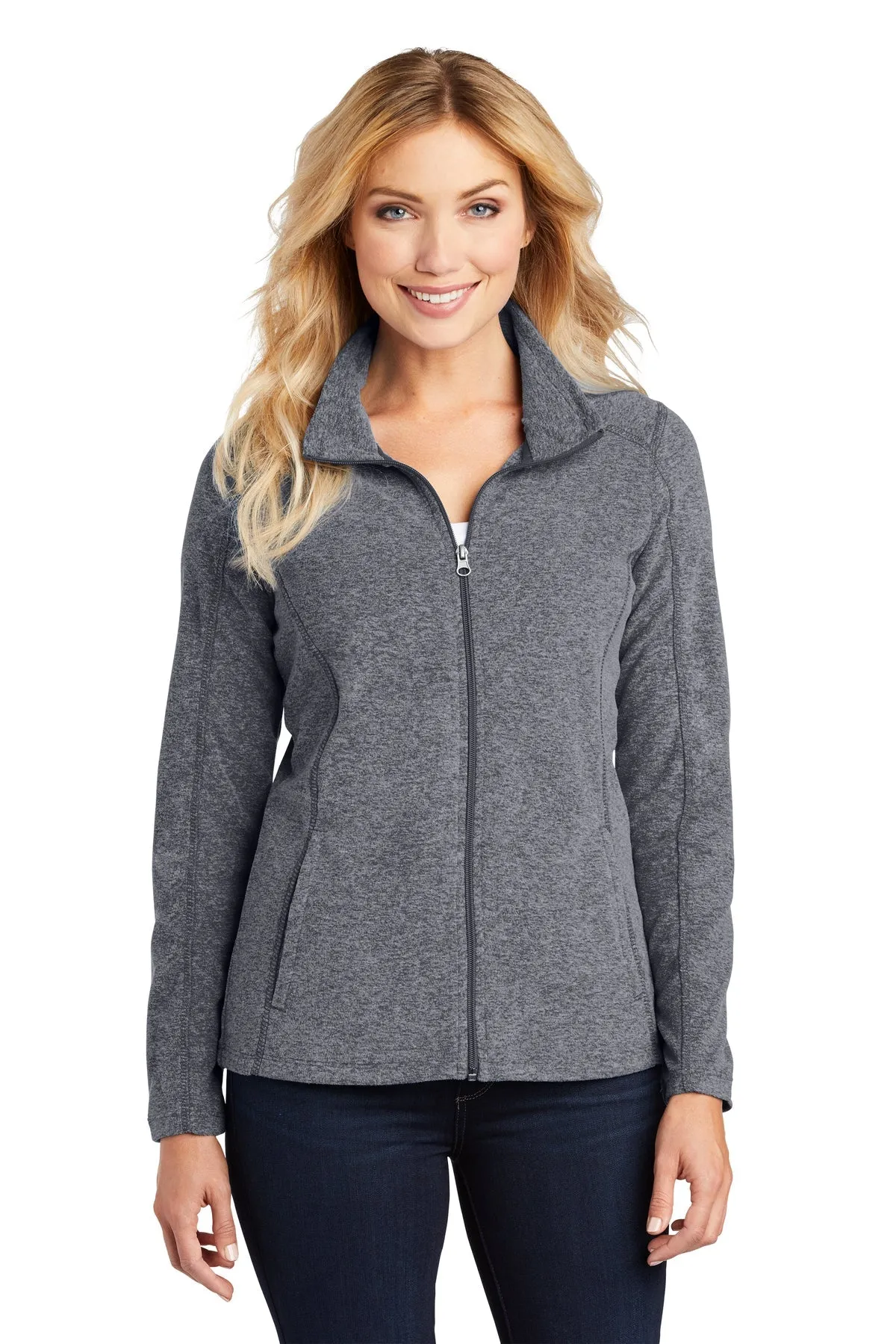 Port Authority Ladies Heather Microfleece Branded Full-Zip Jackets, True Navy Heather