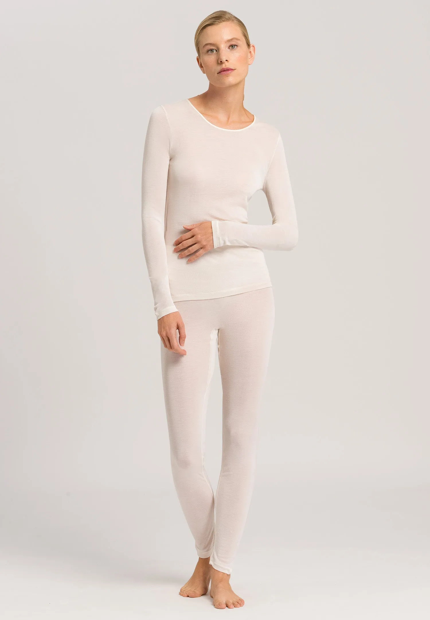 Pure Silk Fitted Silk Crew Neck Top | Pale Cream 71719-116