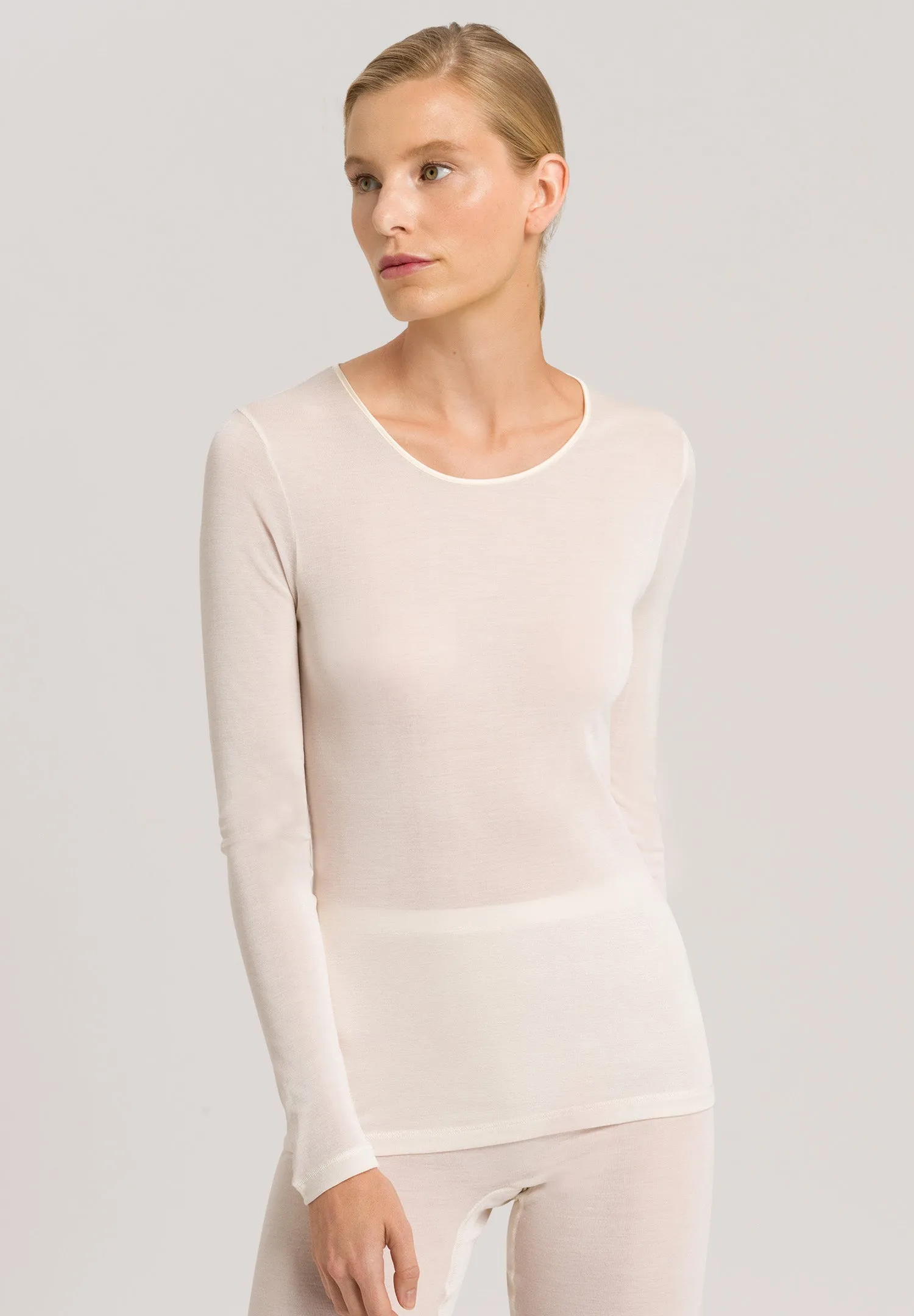 Pure Silk Fitted Silk Crew Neck Top | Pale Cream 71719-116