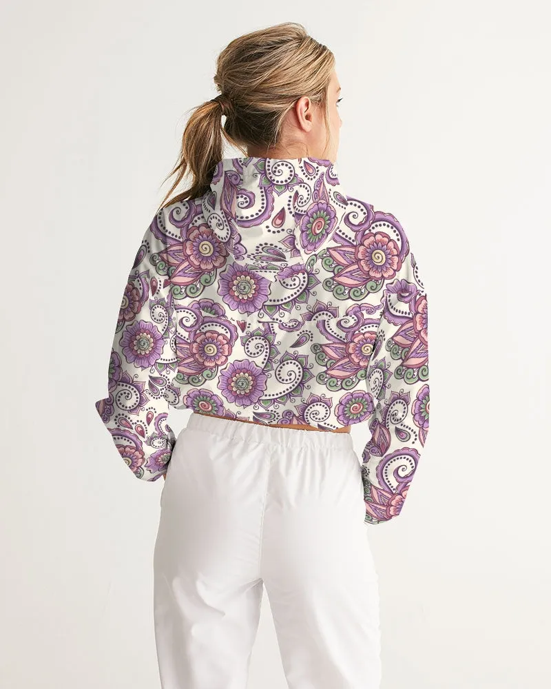 Purple Cream Paisley Women's Cropped Windbreaker