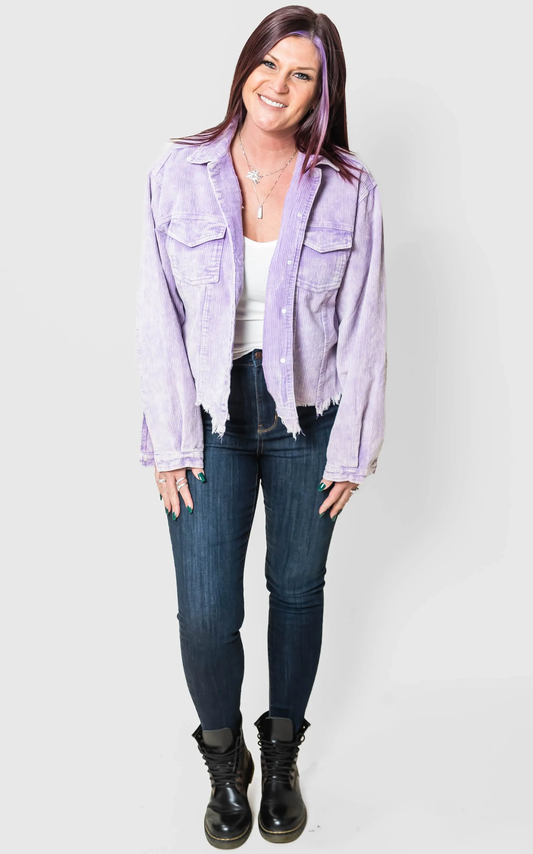 Purple Iris Cropped Corduroy Jacket - POL