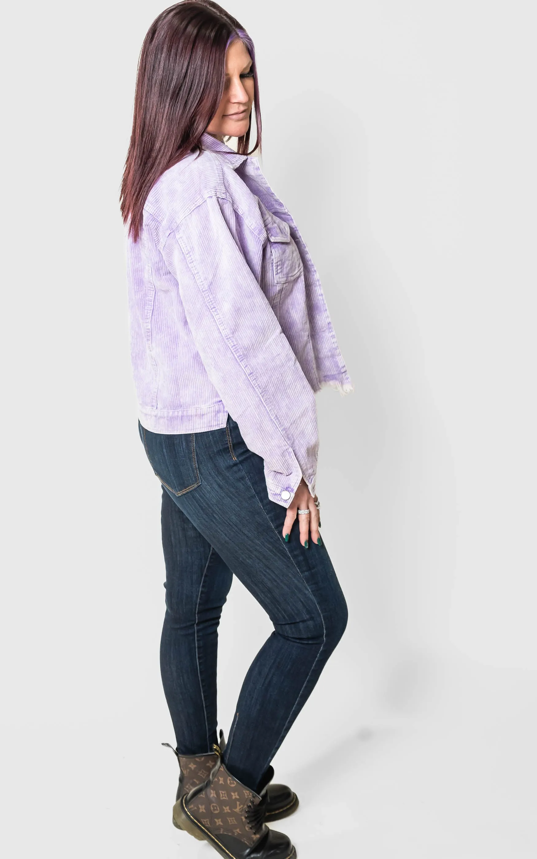 Purple Iris Cropped Corduroy Jacket - POL