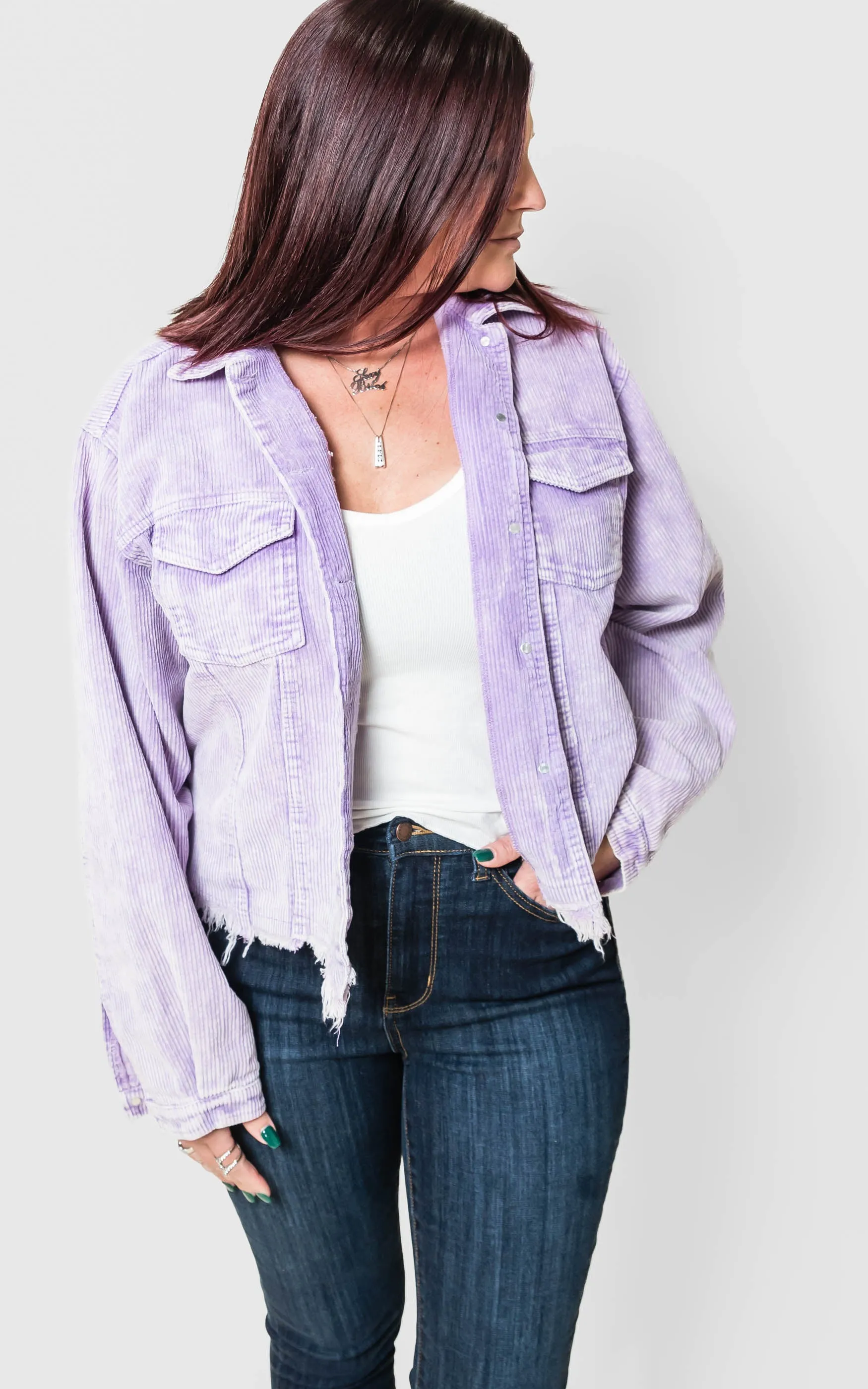 Purple Iris Cropped Corduroy Jacket - POL