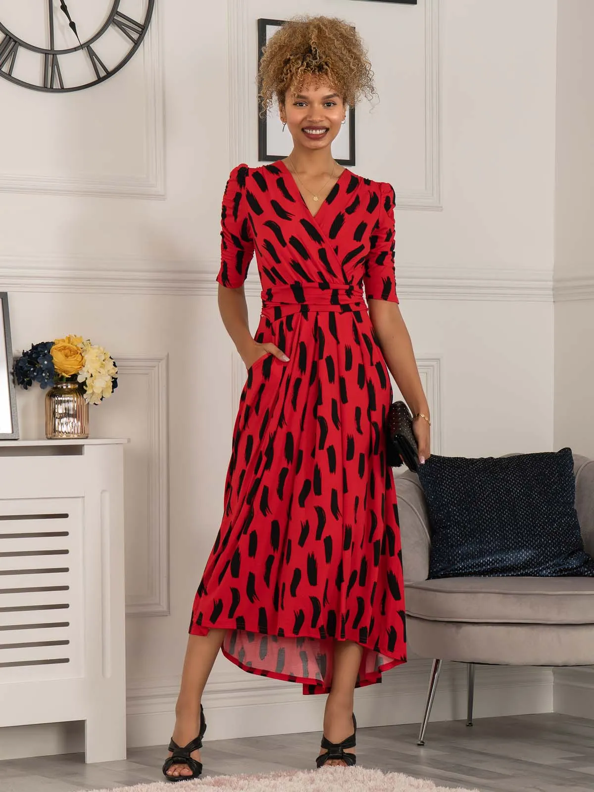 Quanna Stroke Print Jersey Maxi Dress, Red