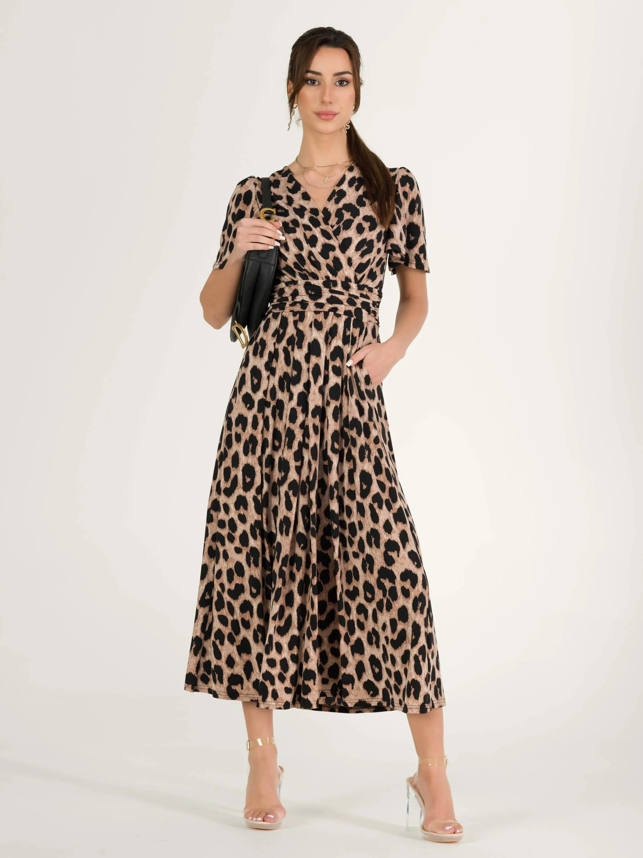 Quaya Animal Print Jersey Maxi Dress, Pink Animal