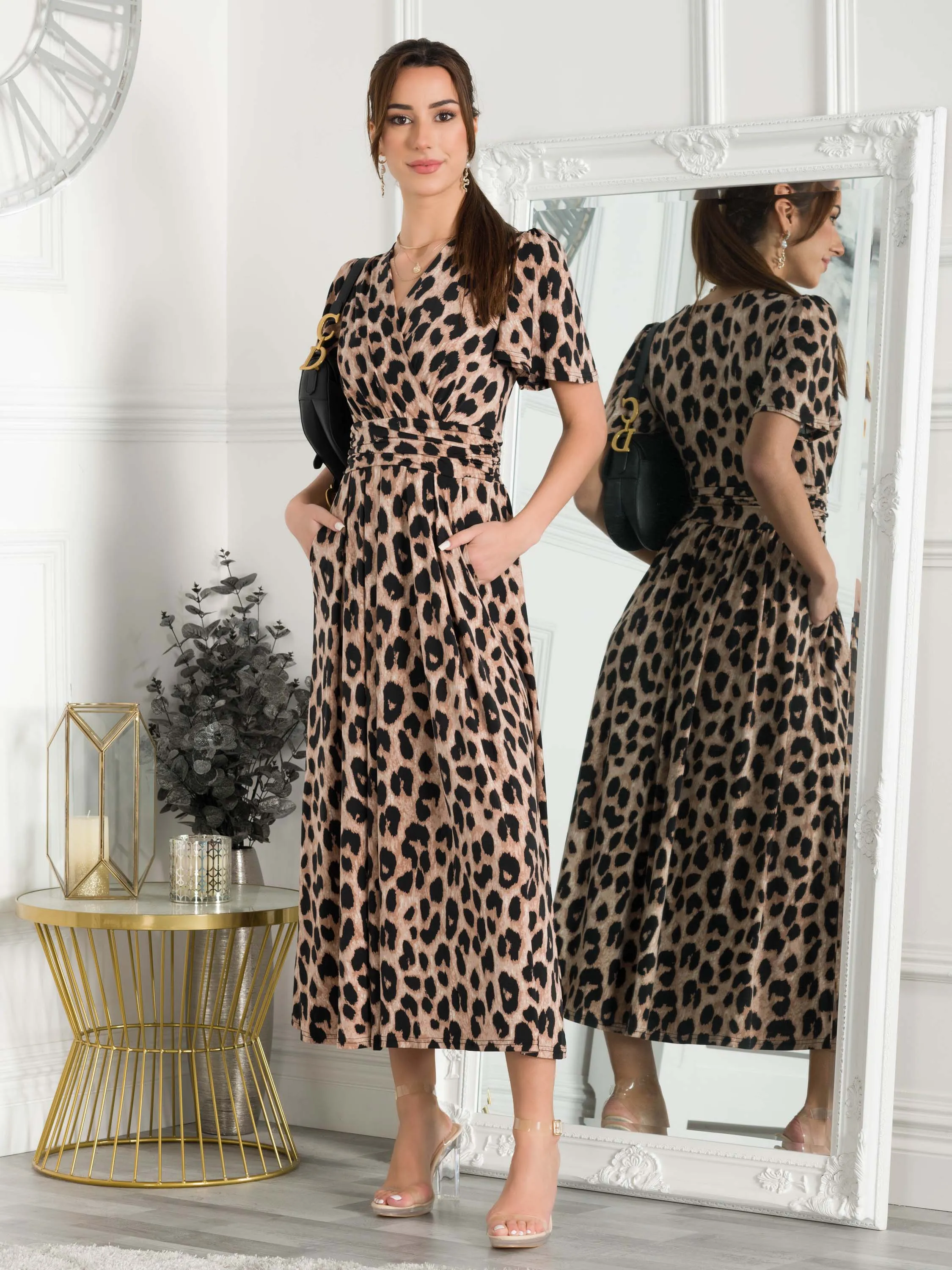 Quaya Animal Print Jersey Maxi Dress, Pink Animal