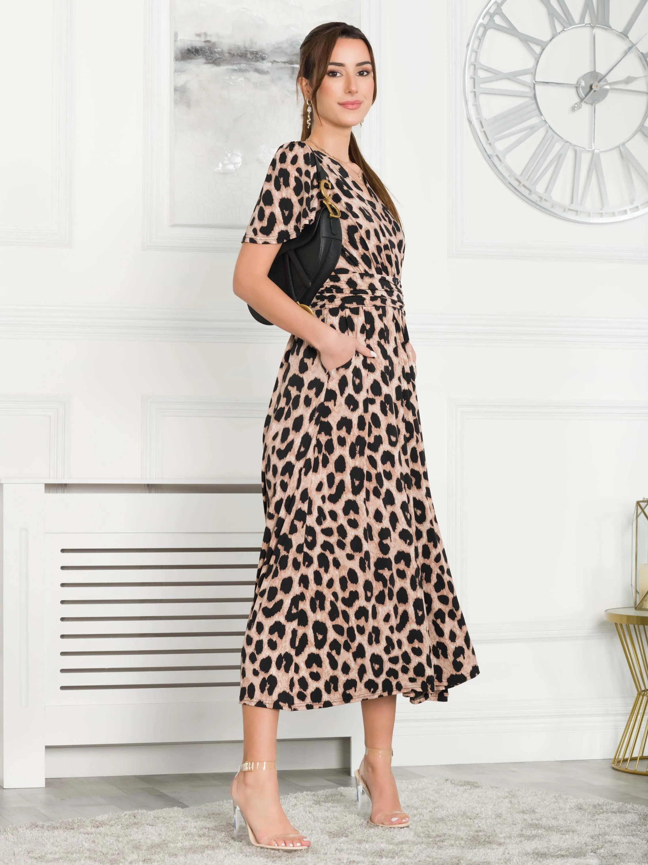 Quaya Animal Print Jersey Maxi Dress, Pink Animal