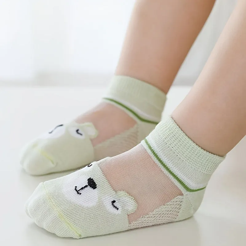 Rabbit Pattern 5 Pairs Girls Short Socks, Comfy Breathable Sweat Resistant Anti-odor Socks For Spring Summer