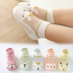 Rabbit Pattern 5 Pairs Girls Short Socks, Comfy Breathable Sweat Resistant Anti-odor Socks For Spring Summer